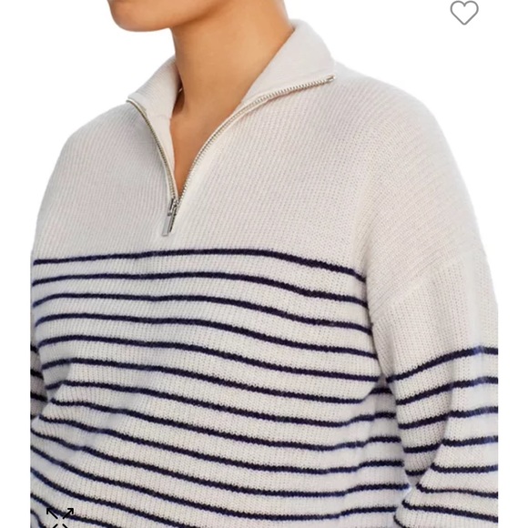 AQUA 100% Cashmere Striped Quarter Zip Sweater - Picture 5 of 8